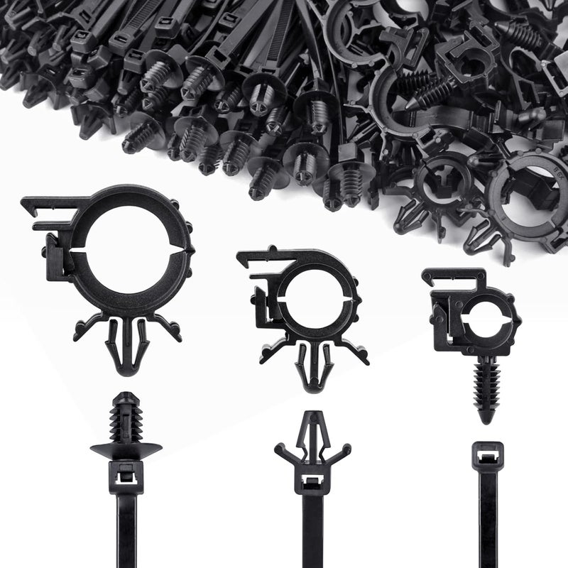 UNIGT 180pcs Nylon Universal Cable Tie Buckle, Push Mount Cable Zip Tie with Car Wire Loom Routing Clips, Universal Compatible with GM Ford Trucks Cars Sedan UTV Engine Bay Self Locking Straps - Image 1